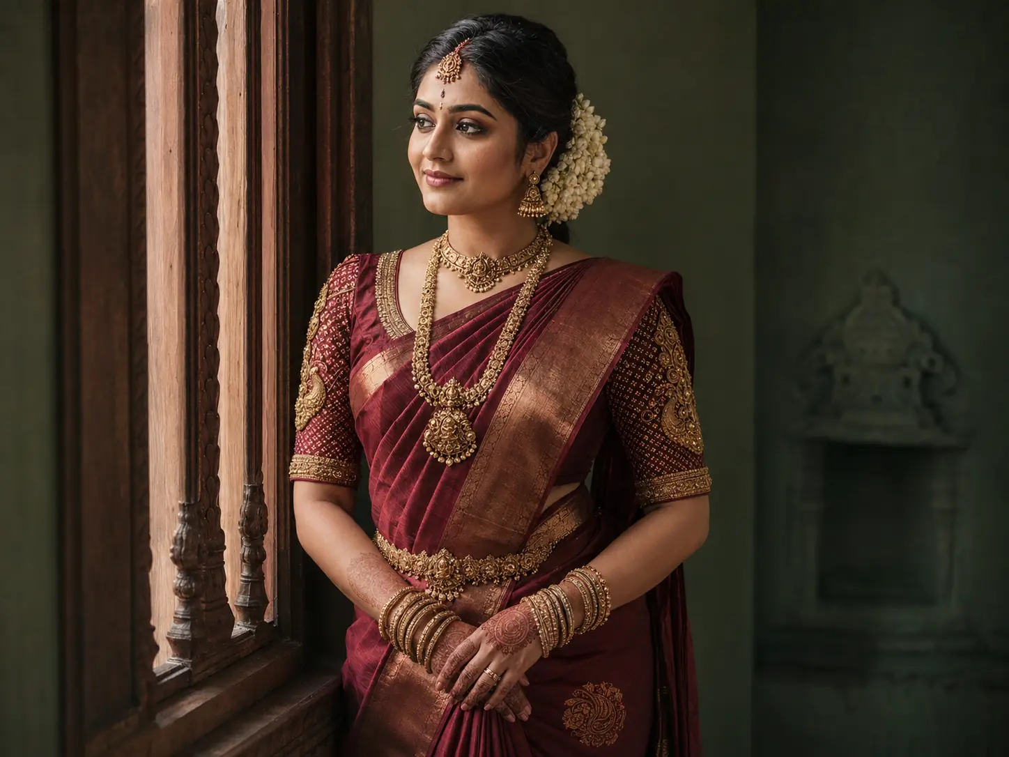 Luxury bridal portrait with traditional jewellery and makeup