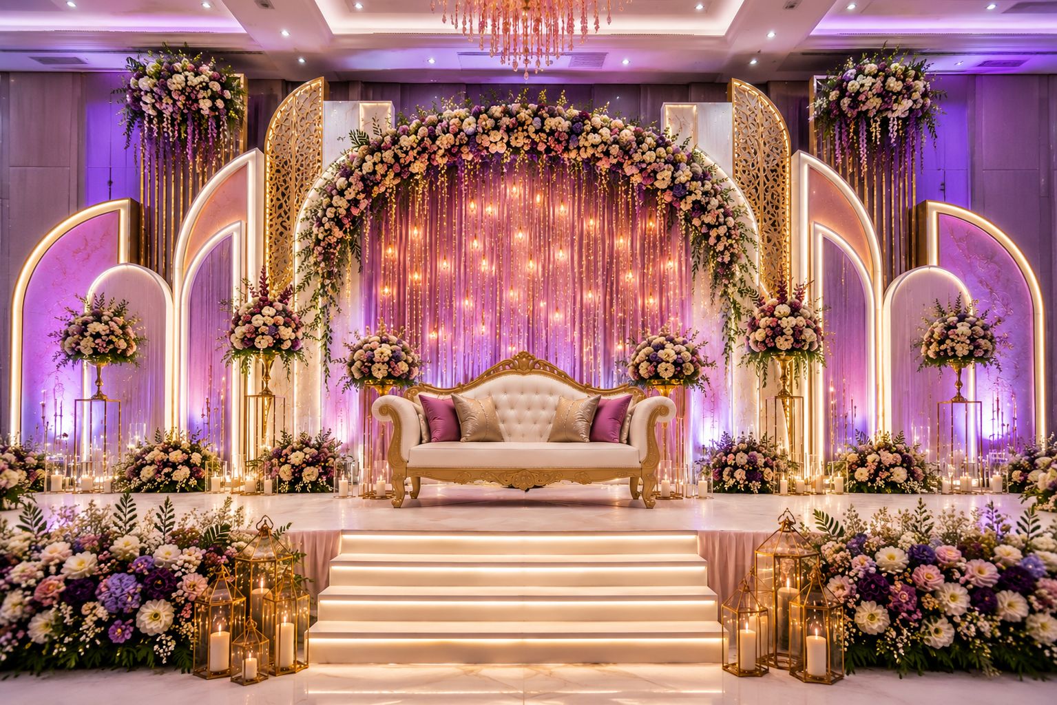 Lilac floral reception stage in Nagercoil