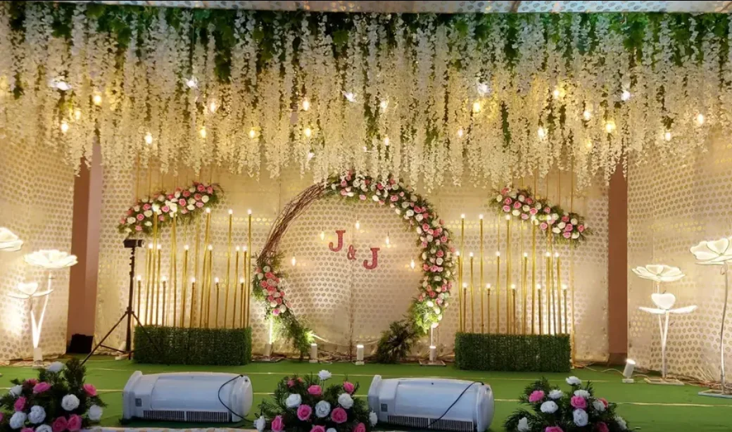 Lilac floral reception stage in Nagercoil