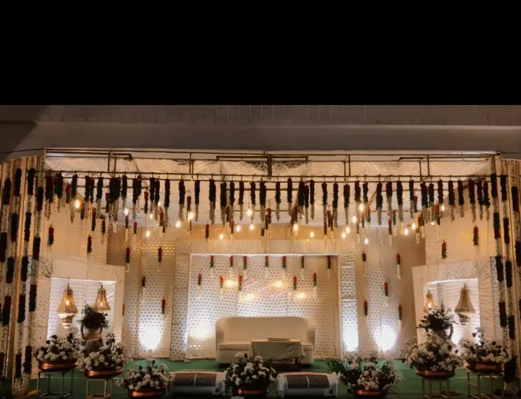 Traditional Mandap Wedding — Hanging garland mandap stage