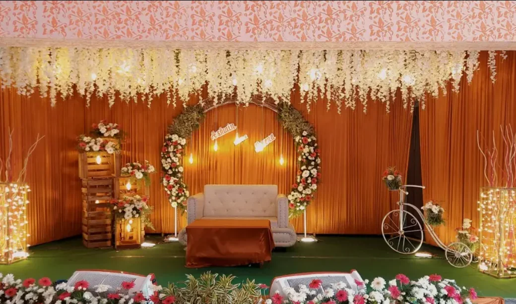 Rustic Amber Wedding — Rustic wood-crate floral stage